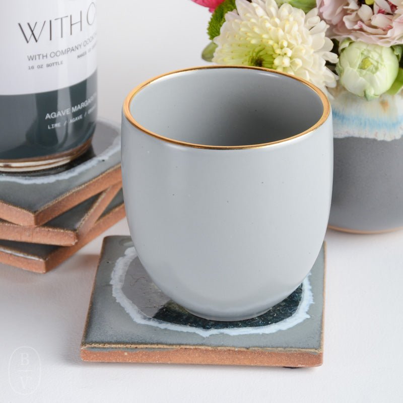 Blush and Bough STONEWARE GOLD RIM STEMLESS CUP Light Seed Grey