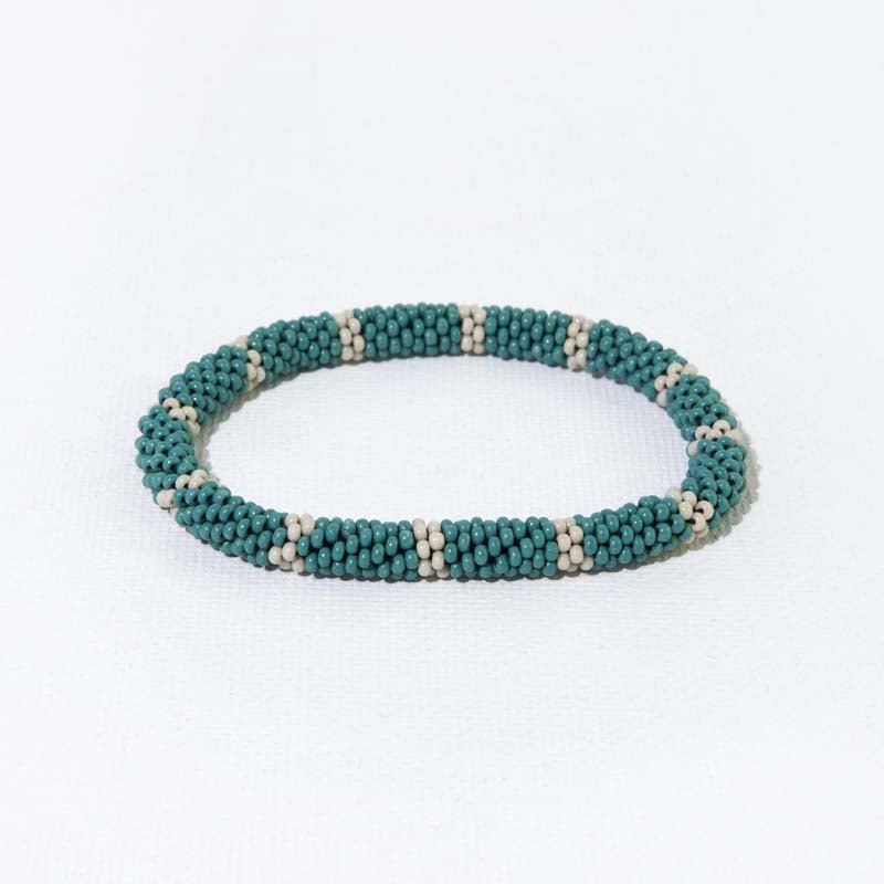 Ink and Alloy SLIDE AND STACK BRACELET Teal and Ivory Stripe