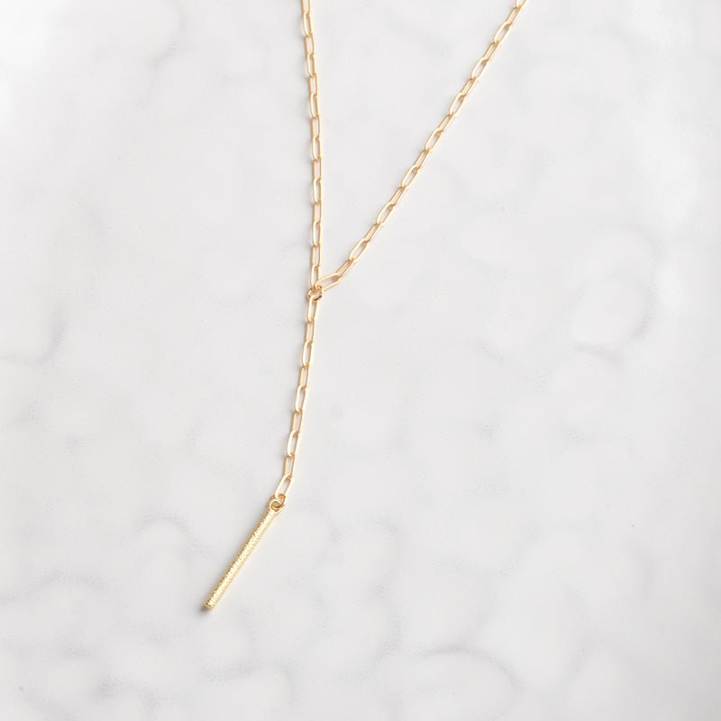 Virtue GOLD PAPERCLIP Y DROP CHAIN TUBE NECKLACE Gold