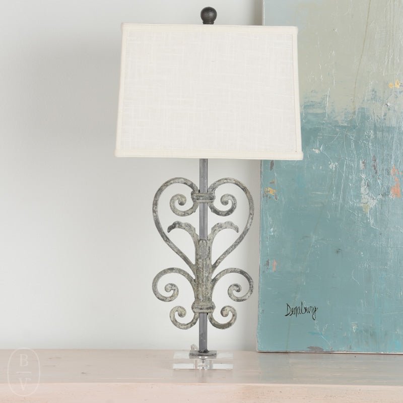 Ferro Designs IRON HEART SCROLL LAMP WITH ACRYLIC BASE White 14 Rectangle Shade