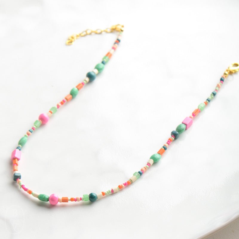 Ink and Alloy MULTI MIX NECKLACE WITH EXTENSION Pink and Green Multi Mix