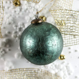 K and K Interiors CRACKLED MERCURY GLASS ROUND ORNAMENT Teal Green 5