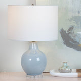 Jamie Young Company AUBREY CERAMIC TABLE LAMP Blue Drum Shade White Cotton