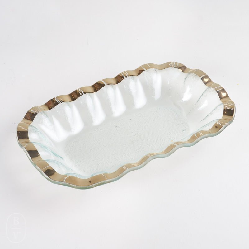 Annieglass RUFFLE RECTANGULAR BOWL Gold 11.25 x 7