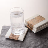 Creative Co-op SQUARE STRIPED MARBLE COASTER SET OF 4 White_Natural