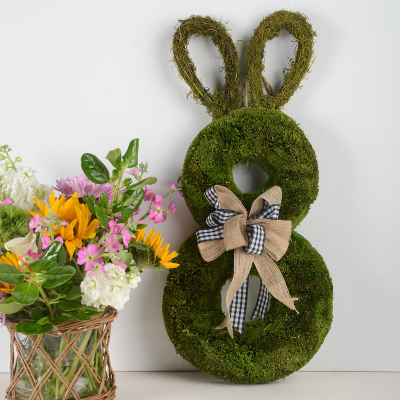 K and K Interiors DRIED GRASS RABBIT BOW WREATH