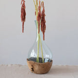 Creative Co-op TEAKWOOD BASE RECYCLED GLASS VASE