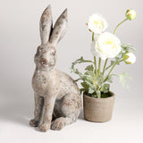 K and K Interiors DISTRESSED GRAY RESIN BUNNY Sitting