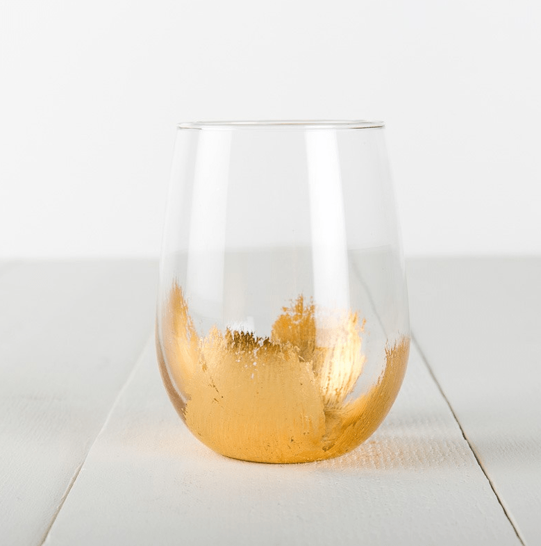 Elm Design HAND PAINTED GOLD LEAF STEMLESS WINE GLASS