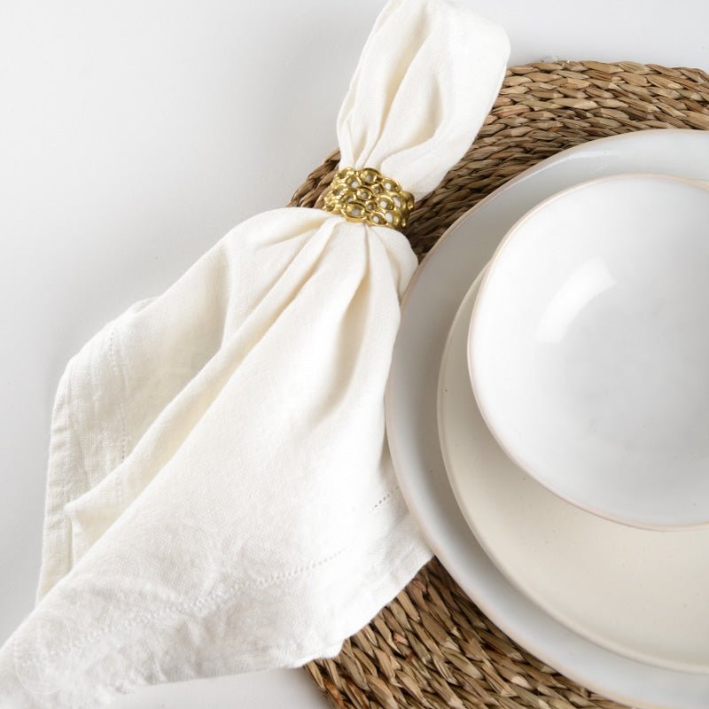 LinenCasa STONEWASHED LINEN NAPKIN White Dot Hemstitch