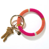 Ink and Alloy CHLOE SEED BEAD KEY RING Hot Pink Coral Color Block