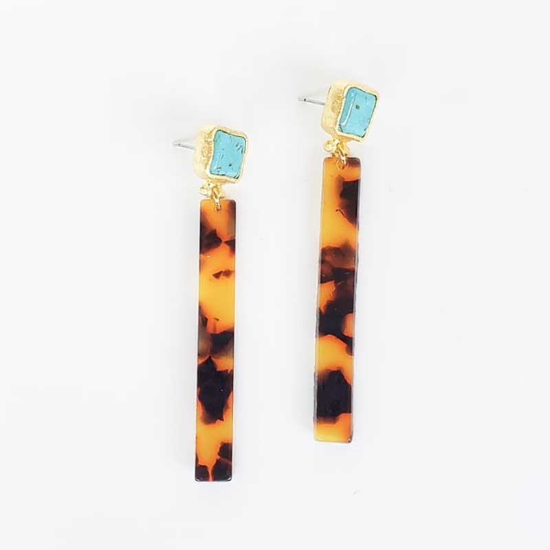 Virtue PLATED TURQUOISE POST ACRYLIC BAR EARRINGS Dark Tortoise