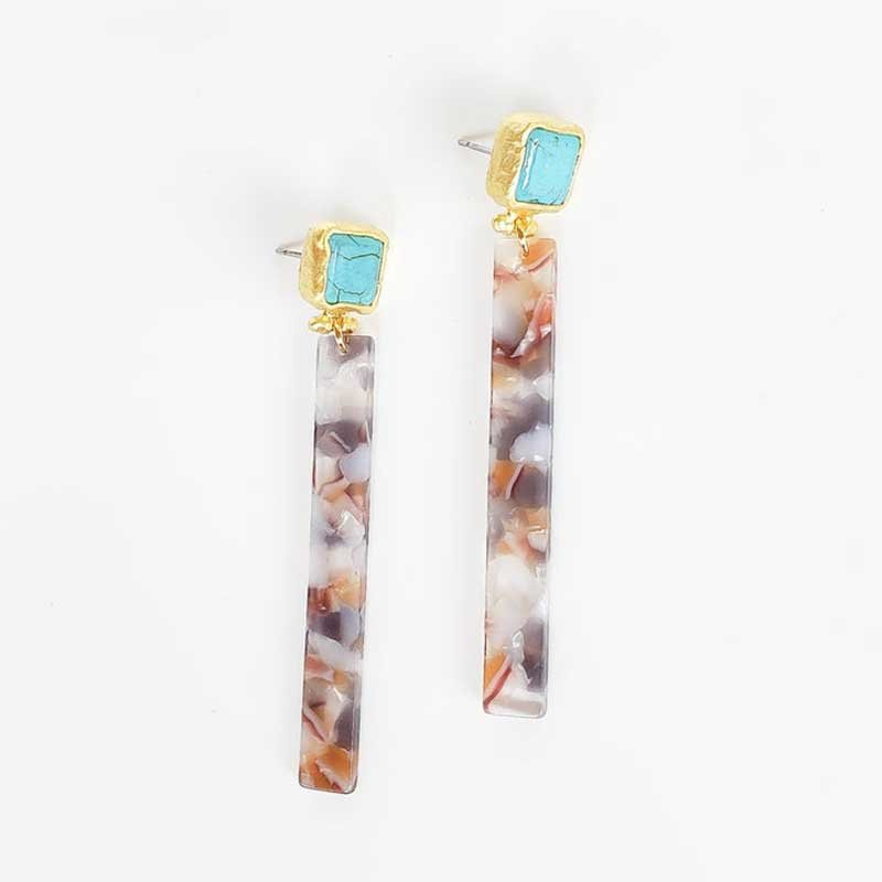 Virtue PLATED TURQUOISE POST ACRYLIC BAR EARRINGS Cloud