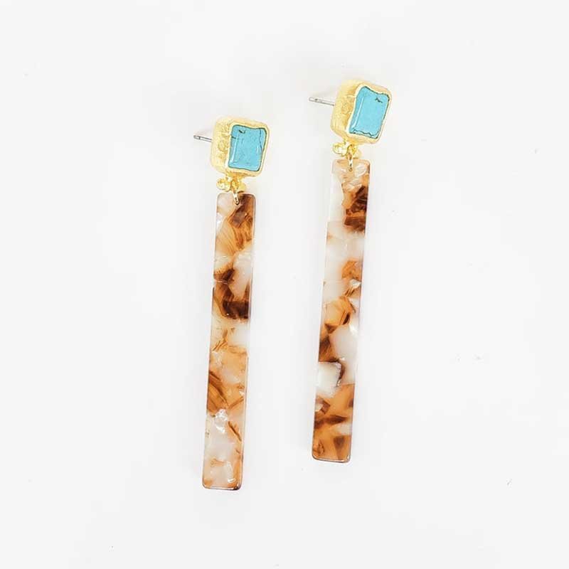 Virtue PLATED TURQUOISE POST ACRYLIC BAR EARRINGS Umber