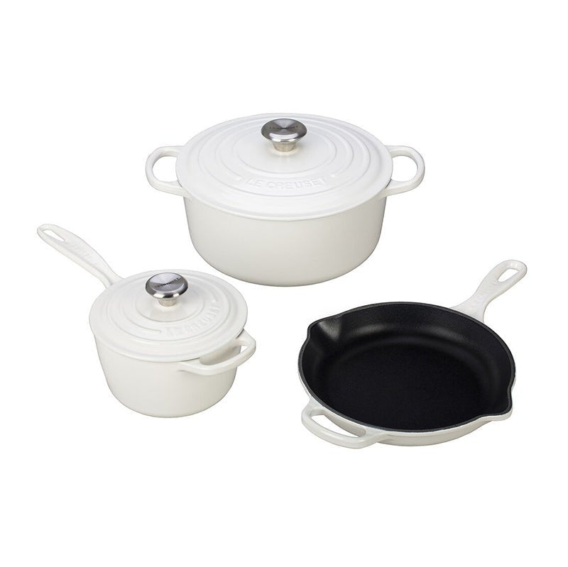Le Creuset 5 PIECE SIGNATURE CAST IRON SET White