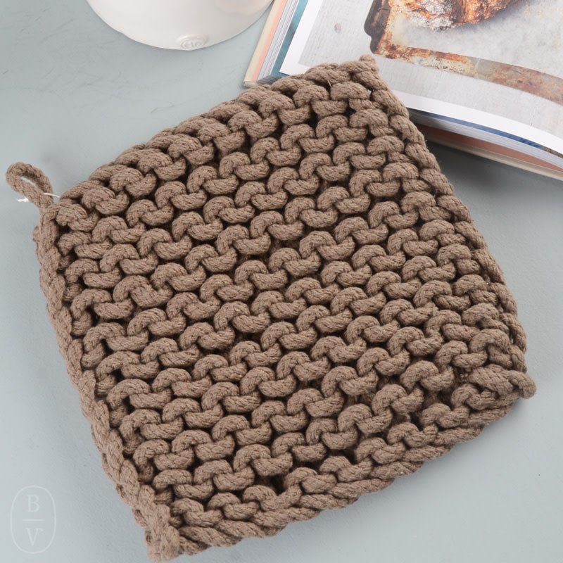 Creative Co-op SQUARE COTTON KNIT POT HOLDER Brown