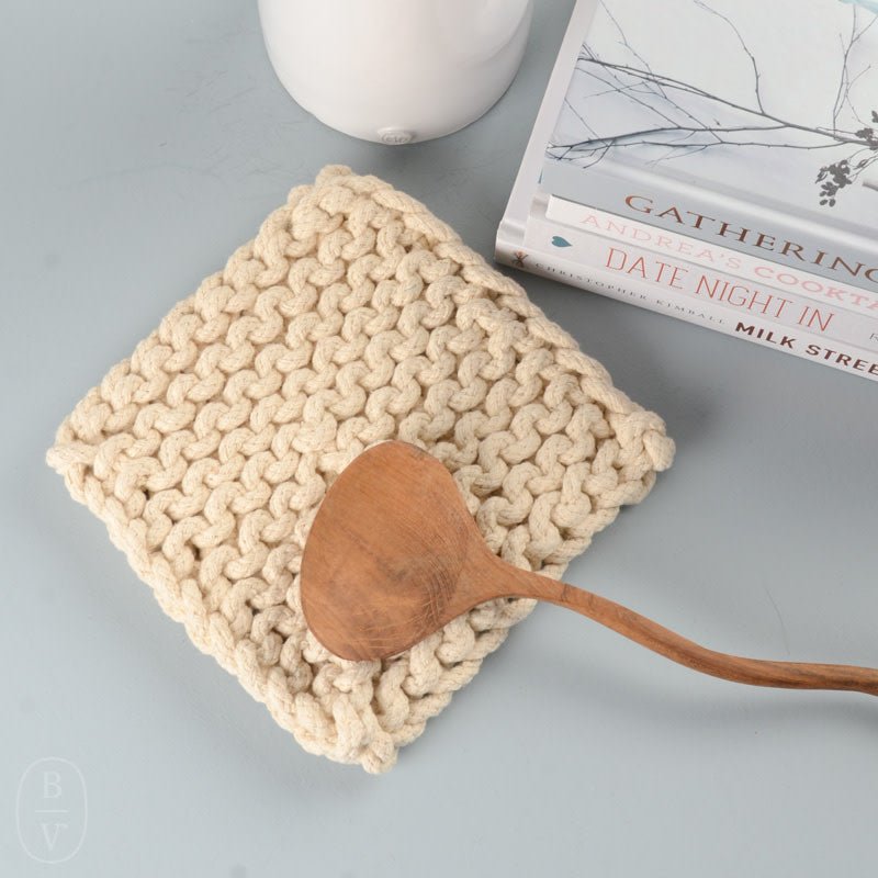 Creative Co-op SQUARE COTTON KNIT POT HOLDER Cream