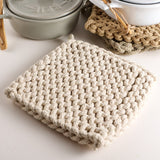 Creative Co-op SQUARE COTTON KNIT POT HOLDER Ivory
