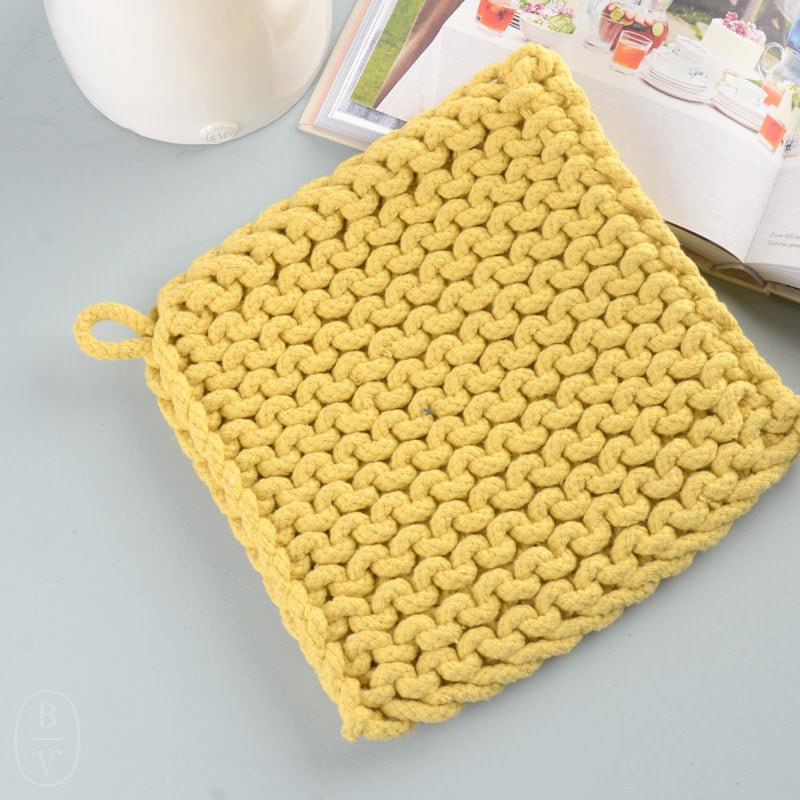 Creative Co-op SQUARE COTTON KNIT POT HOLDER Lemon