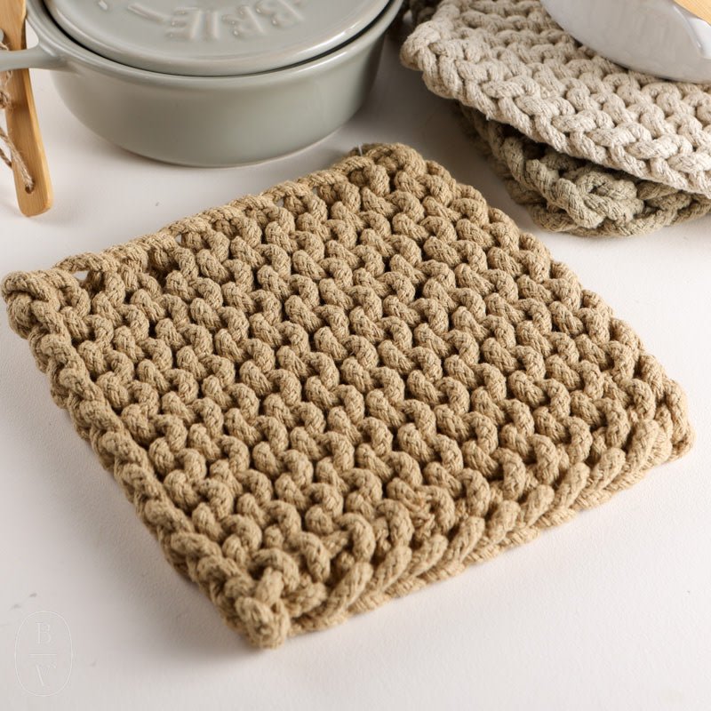 Creative Co-op SQUARE COTTON KNIT POT HOLDER Sand