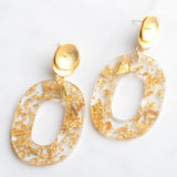 Virtue LILY POST ACRYLIC OVAL EARRINGS Gold Flake