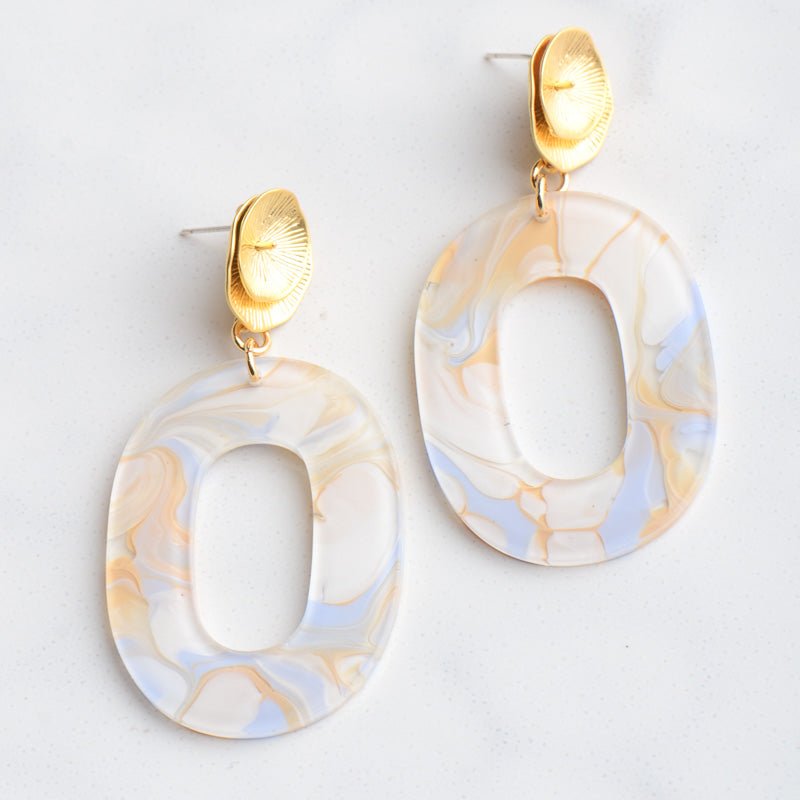 Virtue LILY POST ACRYLIC OVAL EARRINGS Blue Marble