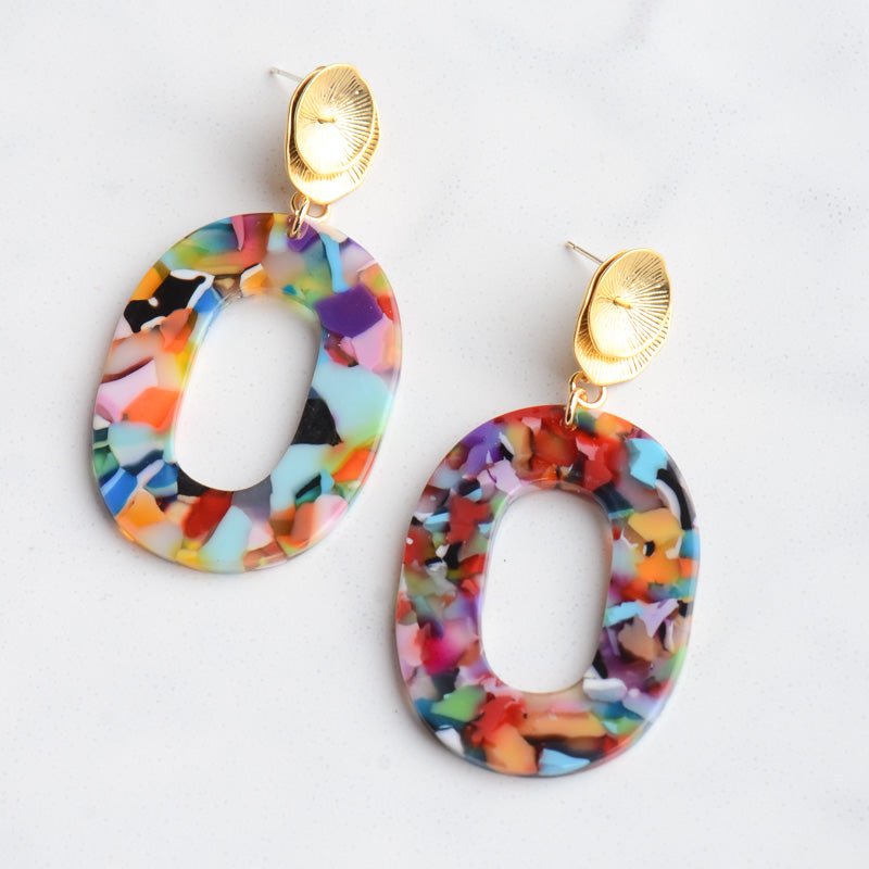 Virtue LILY POST ACRYLIC OVAL EARRINGS Confetti