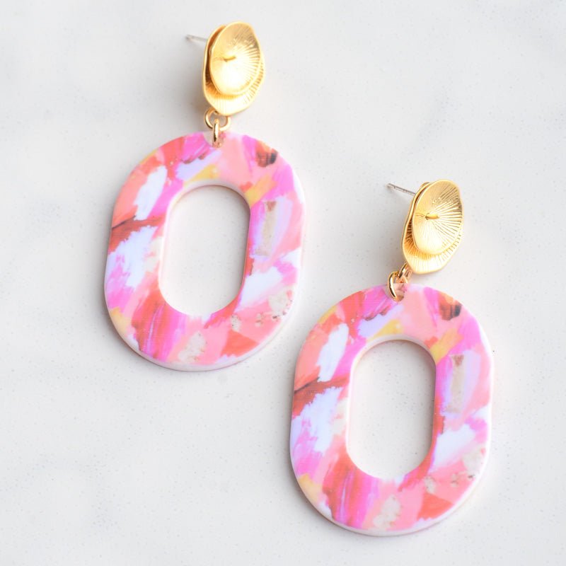 Virtue LILY POST ACRYLIC OVAL EARRINGS Paint Stroke