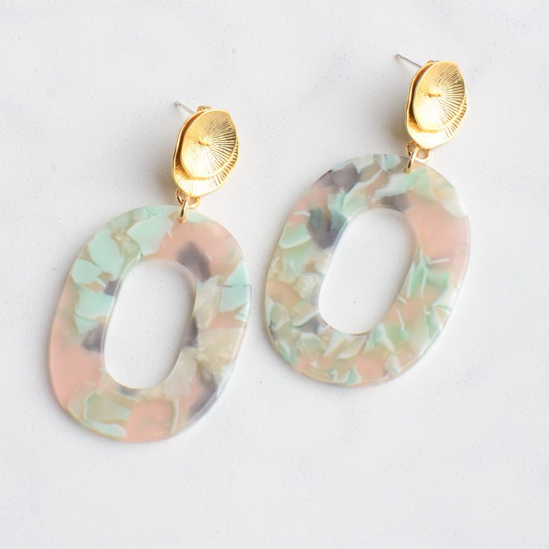 Virtue LILY POST ACRYLIC OVAL EARRINGS Mint Multi