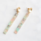 Virtue GOLD ROUND HAMMERED POST ACRYLIC BAR EARRINGS Mint Multi