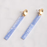 Virtue GOLD ROUND HAMMERED POST ACRYLIC BAR EARRINGS Blue Prism