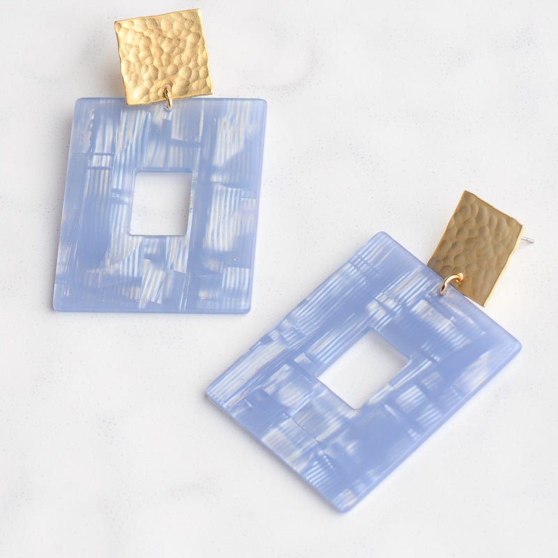 Virtue GOLD SQUARE POST ACRYLIC RECTANGLE EARRINGS Blue Prism